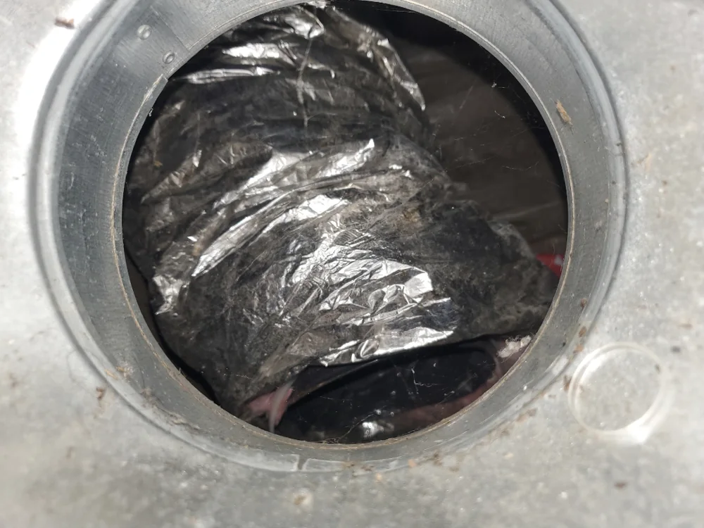 Disconnected flex duct inside a plenum opening found during a Clean Air Detective inspection