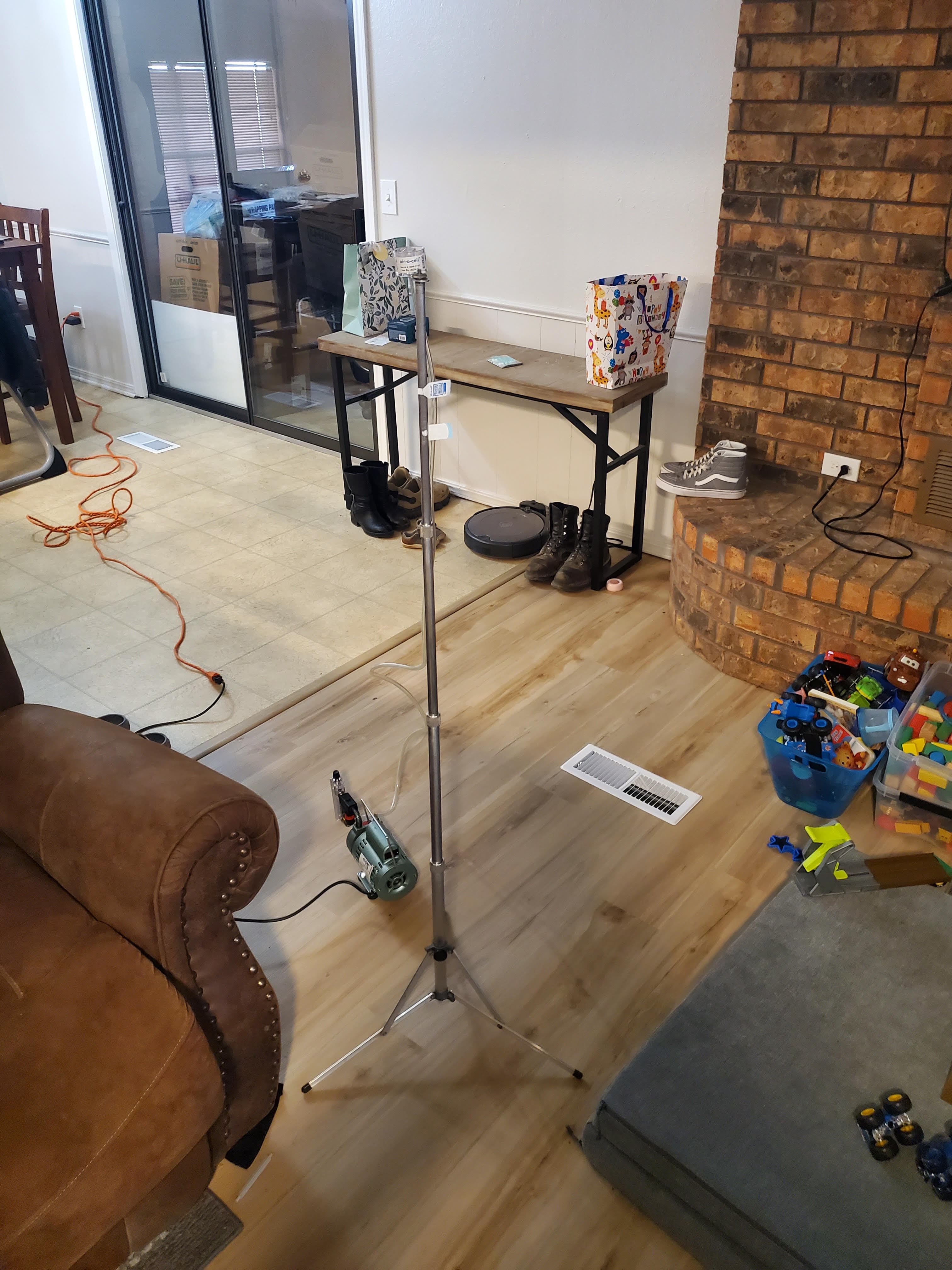 Living room air sampling setup with bio pump and tripod Oklahoma City OK